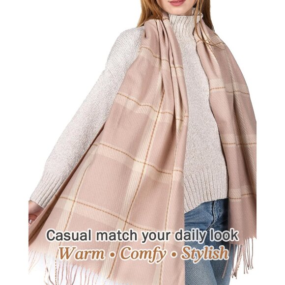 Women's Baby Pink Winter Shawl Soft Tassel Plaid Large Oversized Scarves Wraps - Picture 4 of 8